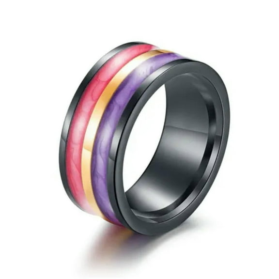 10mm Red/Purple/Green Color Men's Black Band Titanium Steel Ring Sz 7-12