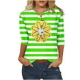 thumbnail image 1 of 3/4 Manga Superior Impresa Botón Suelto Cuello Redondo Camiseta, Tops Sueltos para las Mujeres, 1 of 3