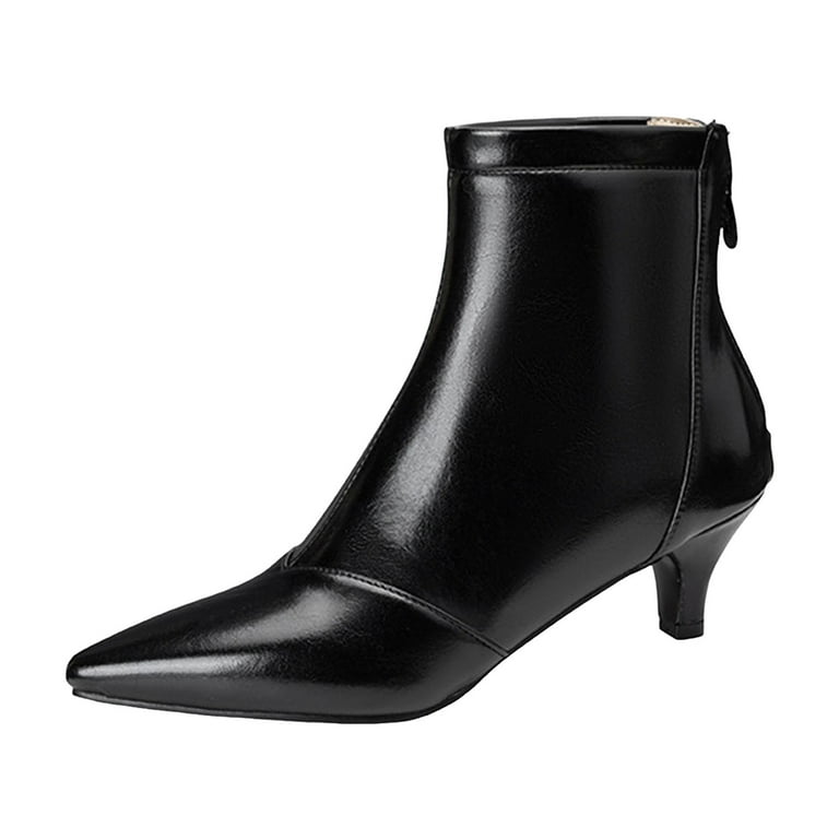 black leather dress boots kitten heel Veronica Beard Lisa Kitten-Heel Boot | Wide-Calf | Chenyee Women's Leather Ankle Boots