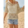 thumbnail image 5 of Womens Bohemian-Inspired Beige Crochet Top with V-Neck, Summer Crochet Long Sleeve Sexy Tops, Beach Cover Ups Cruise Outfit, 5 of 6