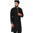 thumbnail image 4 of SKAVIJ Art Silk Kurta for Men Embroidered Indian Crew Neck Party Casual Shirt (Medium, Black), 4 of 5