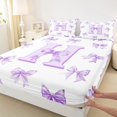 thumbnail image 3 of Homewish Cartoon Monogrammed H Twin Sheet Sets for Teens, Kawaii Princess Bow-tie Twin Fitted Sheet, Purple Letter Flat Sheet, Breathable Home Decor, 3-Piece, 3 of 7