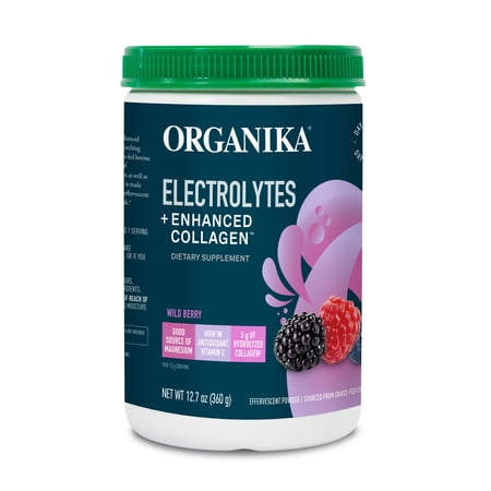 Organika Sports Hydration Drink Mix - 5g Protein, Collagen, Electrolytes, Vitamins, No Sugar - Wild Berry - 30 Servings