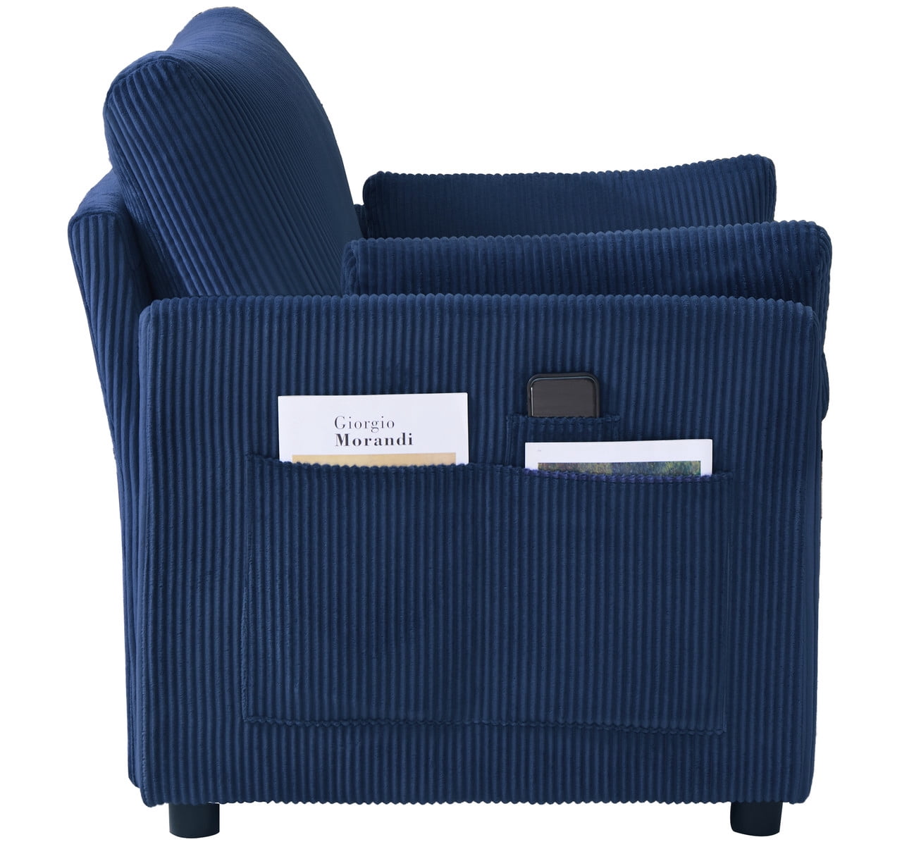 37.75"W Oversized Single Sofa, Corduroy Accent Reading Chair w/ Storage Pockets, Modern Upholstered Armchair w/ 2 Pillows