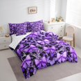 thumbnail image 4 of Manfei Cartoon Princess Bowknot 7-Piece Bedding Comforter Set for Teens, Black Purple Ribbon King Bedding Sets, Romantic Leopard Print Reversible Bed Sheets, Breathable Home Decor, 4 of 8