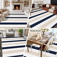 thumbnail image 6 of Beige Navy Blue Striped Large Area Rugs for Bedroom Living Room, Soft Non Slip Carpet Bedside Rug, Farmhouse Stripe Art Rectangular Floor Cover Kitchen Accent Rug 5'x7' for Dining Room/Office, 6 of 9