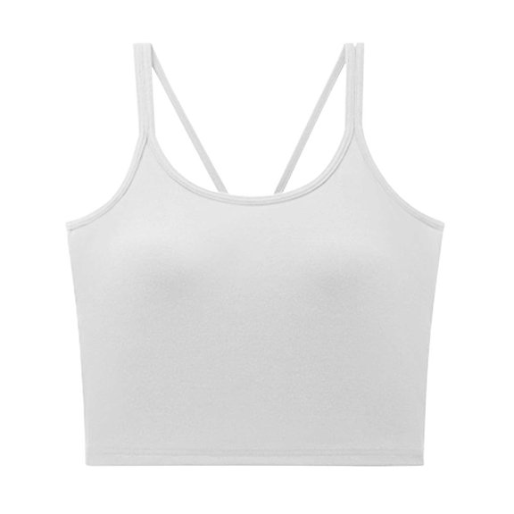 ShomPort Cotton Strappy Tank Tops with Built in Bra for Women Summer Longline Sports Bra Workout Athletic Camisole