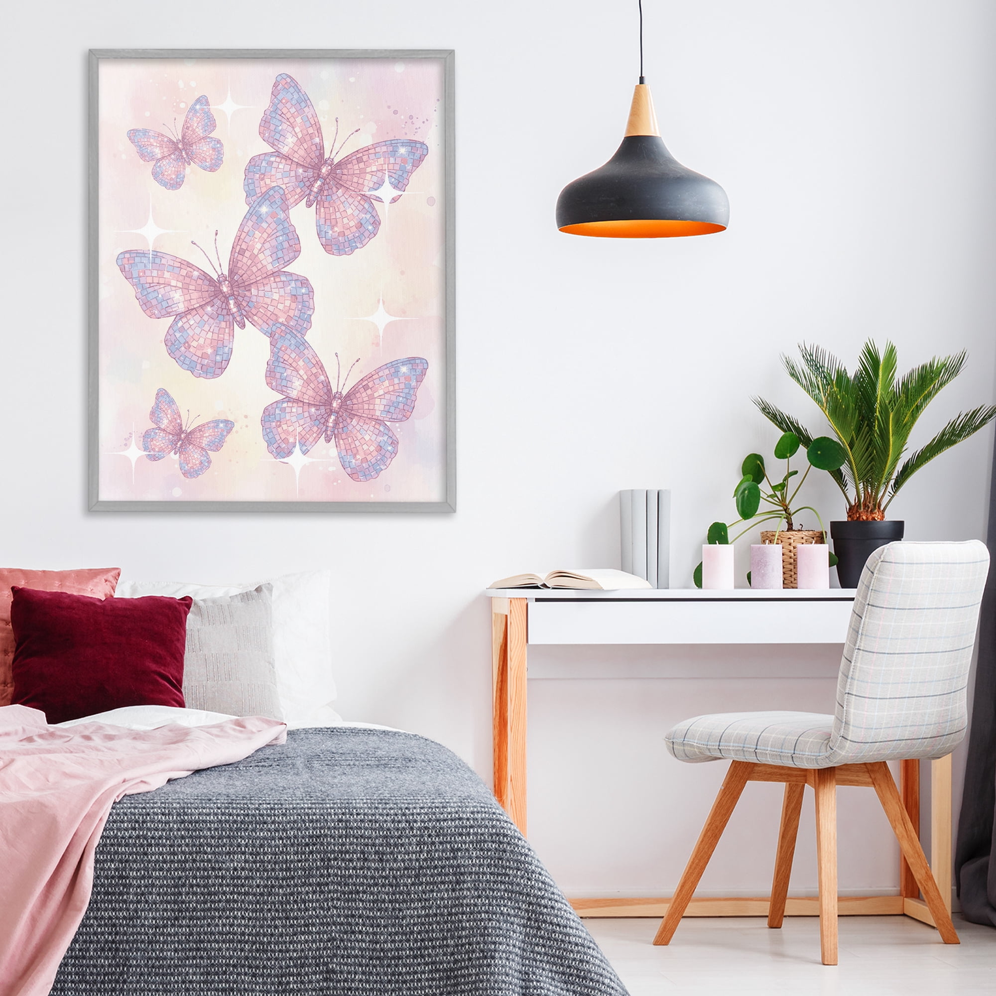 Stupell Industries Delicate Disco Butterfly Dance Gray Framed Giclee Art, design by Lil' Rue