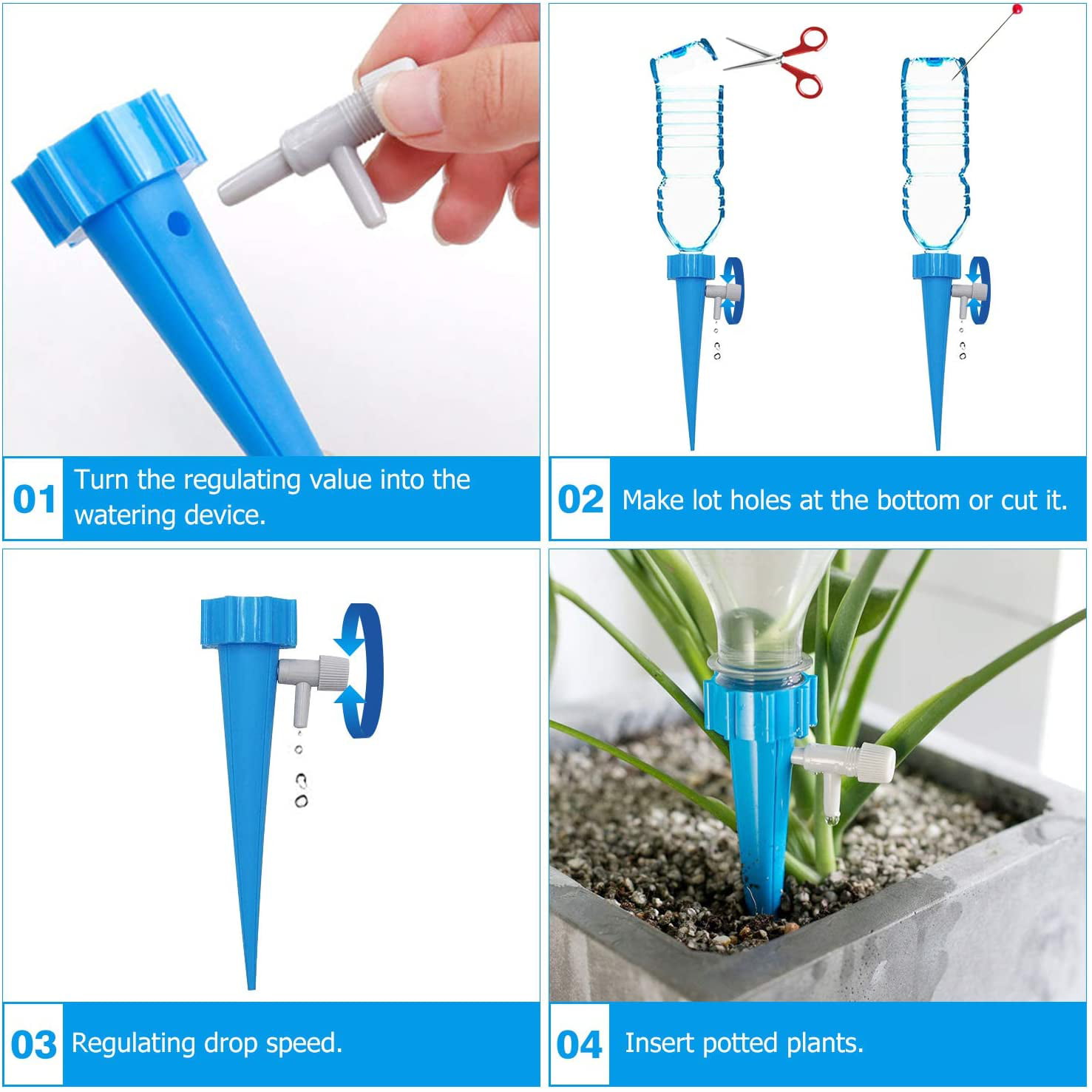 Plant Waterer Skinartwork Adjustable Self Watering Spikes Indoor Outdoor Plastic Automatic Vacation Drip Irrigation Watering Bulbs Globes Stakes System With Screw Valve Switc Plant Watering Devices 