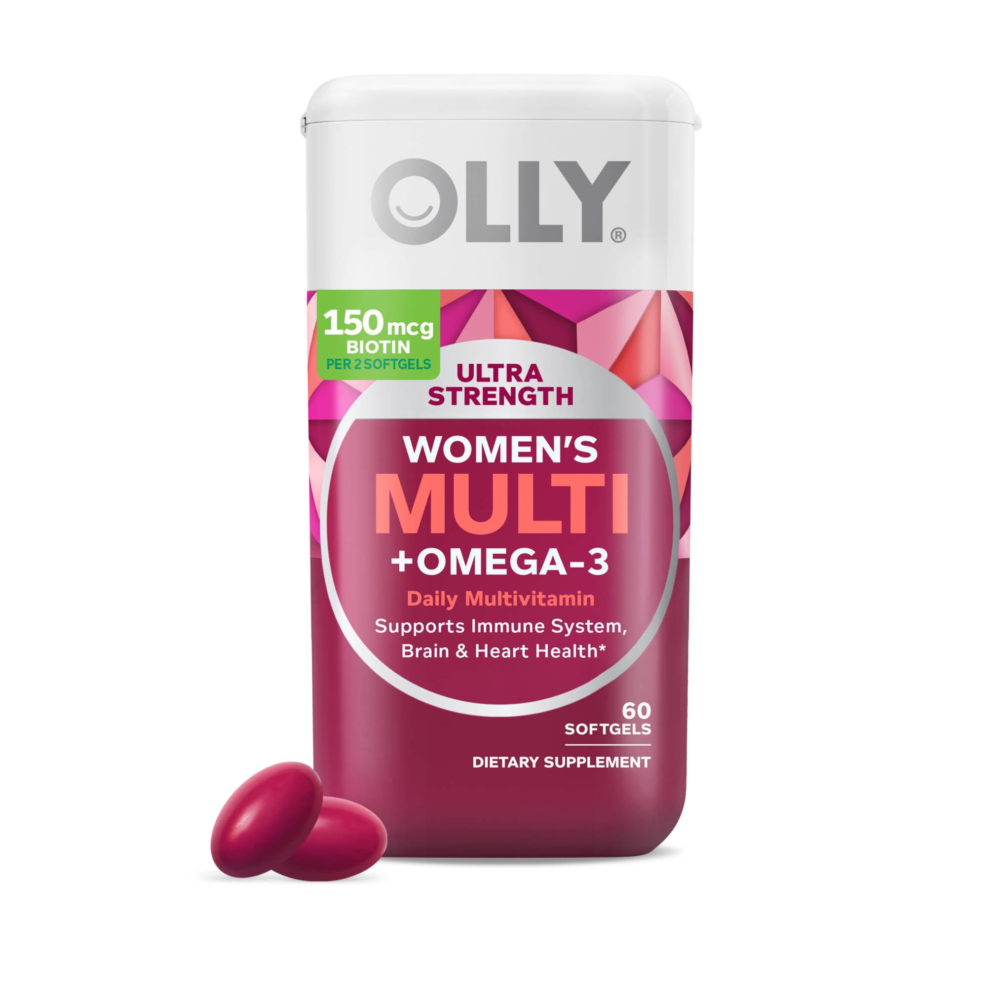 OLLY Ultra Strength Women's Multi + Omega-3 Softgels, Daily Health and Immune Support, 60 Ct