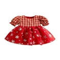 thumbnail image 1 of Toddler Girls Short Sleeve Snowflake Print Plaid Patchwork Dress, 1 of 9