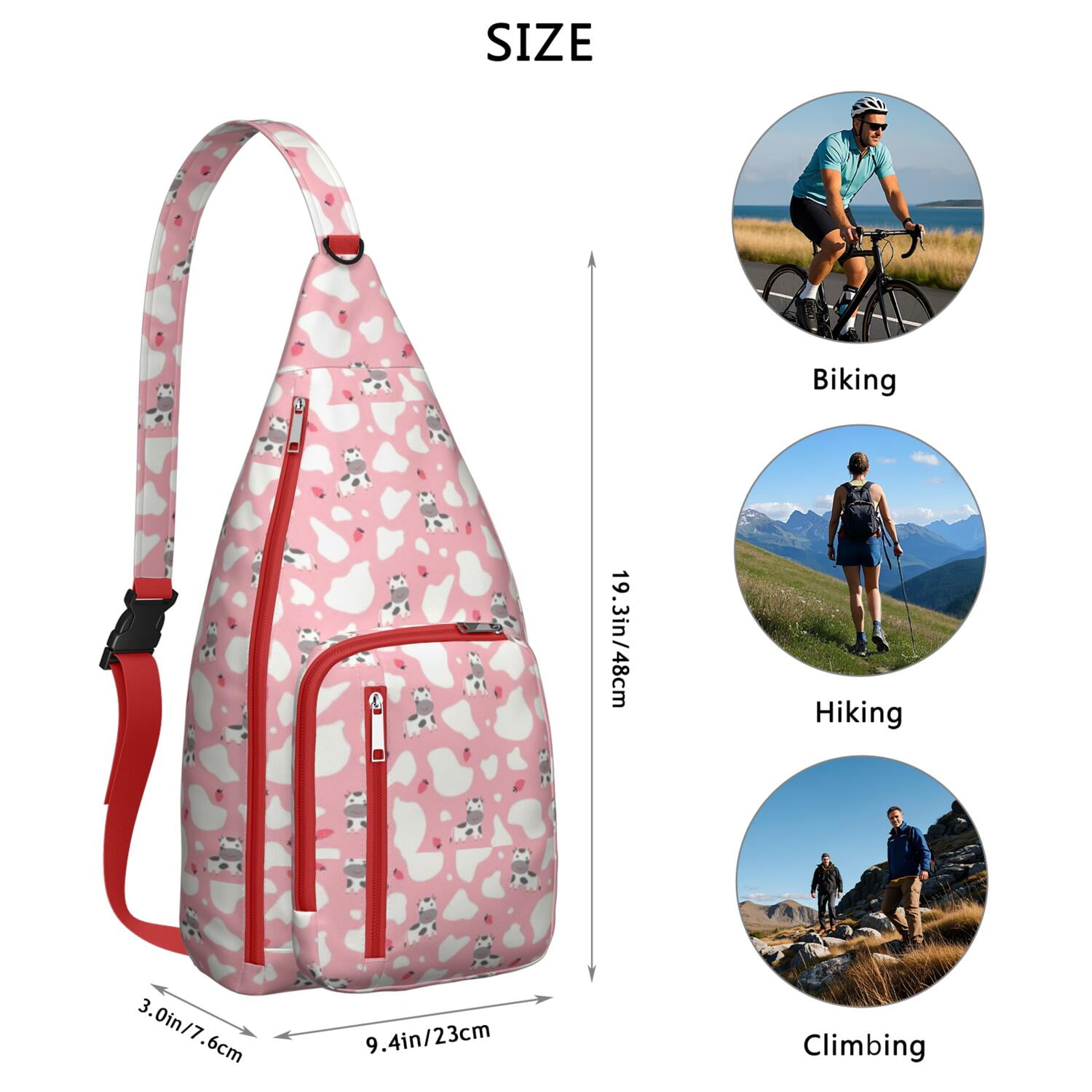 Funny Cow Pattern Sling Bag - Farmhouse Canvas Crossbody Pack for Women/Men, Small Shoulder Backpack (Buffalo & Bull Print, Rustic Cow Lovers Gift, Durable Daypack)
