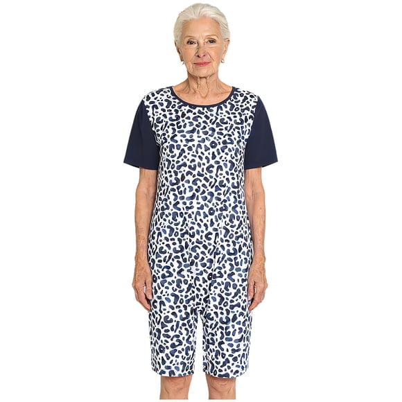 Raenseen Women Anti-strip Jumpsuit Adaptive Dementia Clothing For People With Special Needs Elderly Navy Blue L