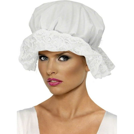 Adult Womens White Colonial Mop Cap Bonnet Costume Accessory