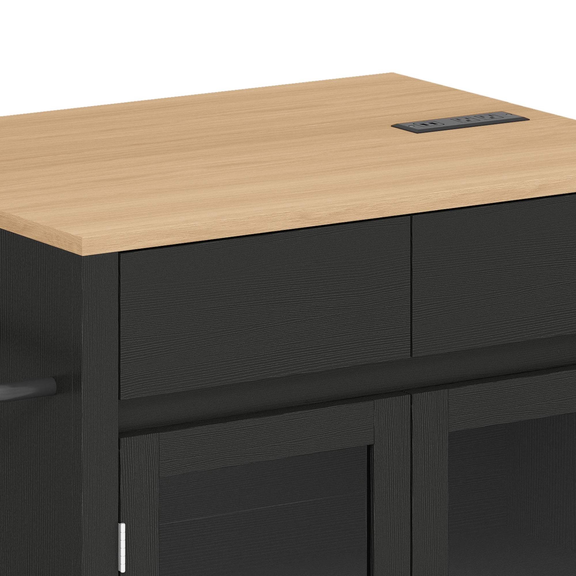 Craftian Kitchen Island Cart with Charging Station & Bar Stools, Kitchen Island with Storage & Drop Leaf, Black