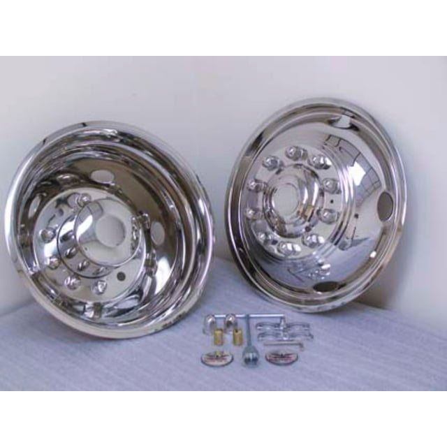 Phoenix USA Wheel Simulator ND1912 D.O.T.Liner; Fits 19-1/2 Inch Diameter 10 Lug Wheels; Front And Rear; Polished; Stainless Steel; Bolt-On; Does Not Fit Aluminum Wheels; Set Of 4