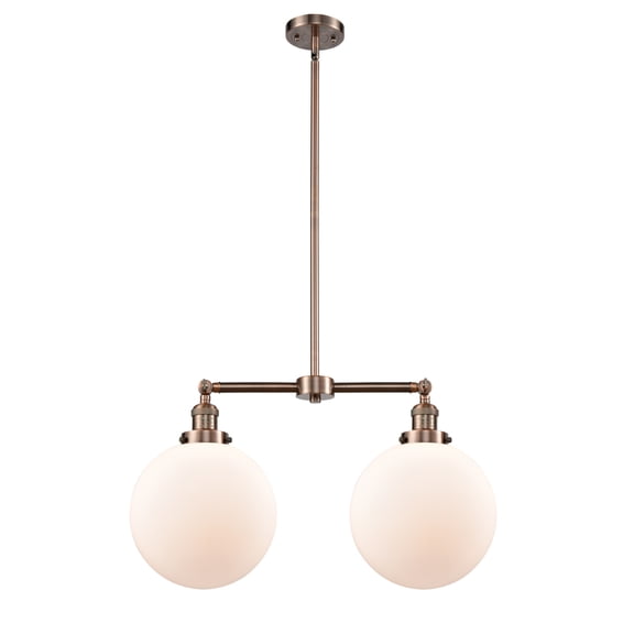 Innovations Lighting 209-AC-G201-10 X-Large Beacon-2 Light Chandelier in Traditional Style-25 Inches Wide by 14 Inches High   Antique Copper Finish with Matte White Glass