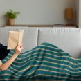 thumbnail image 3 of Geometric Soft Flannel Fleece Throw Blanket, Grungy Background Print with Vertical Stripes and Little Dots, Cozy Plush for Indoor and Outdoor Use, 60" x 80", Dark Teal Yellow, by Ambesonne, 3 of 5