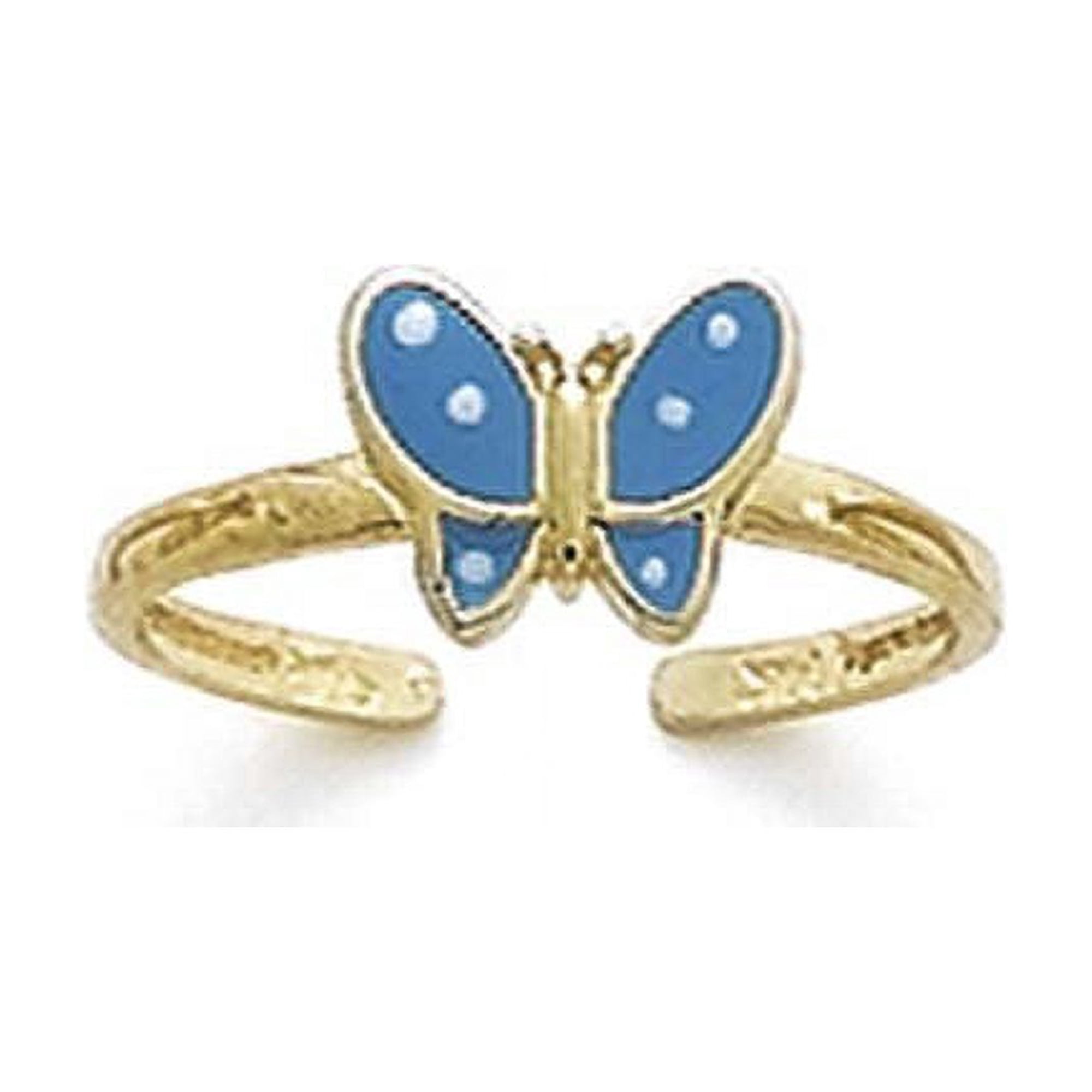 14k Yellow Gold Black Enamel Butterfly Toe Ring - .9 Grams
