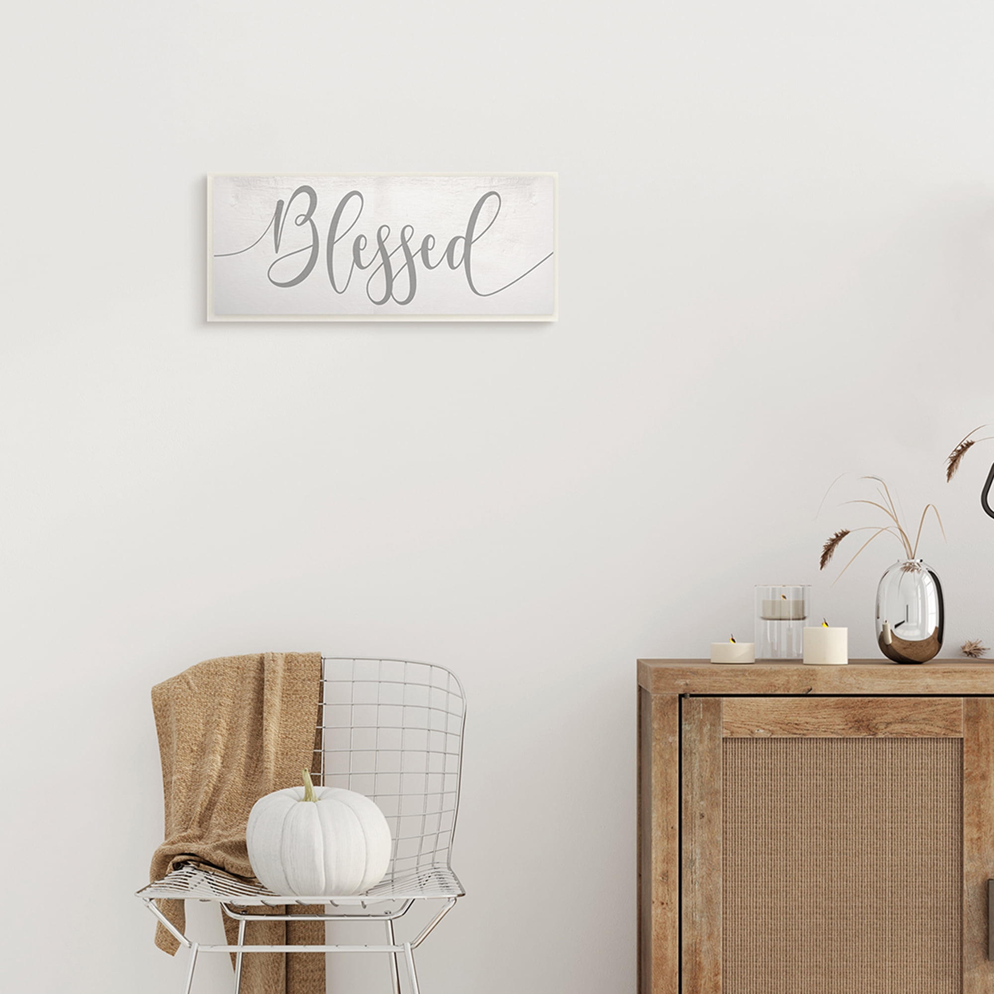 Stupell Industries Soft Grey Blessed Typography over Neutral Off-White Typography Painting Unframed Art Print Wall Art, 7 x 17