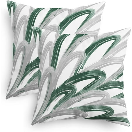 

CaliTime Throw Pillow Cases Pack of 2 Cozy Fleece Two-Tone Abstract Feather Decorative Cushion Covers for Couch Bed Sofa Farmhouse Decoration 16x16 Inches Dark Green Grey