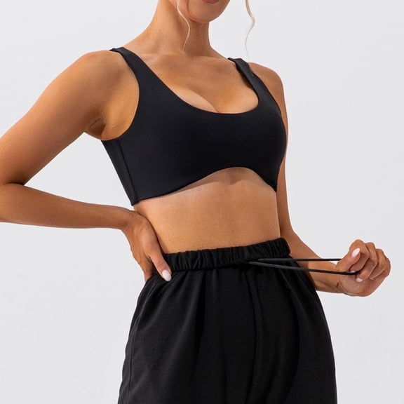 Women's Seamless Sports Bra with Wide Straps - Nylon Athletic Top for Yoga, Running, Gym Workouts, Fitness Training Black S