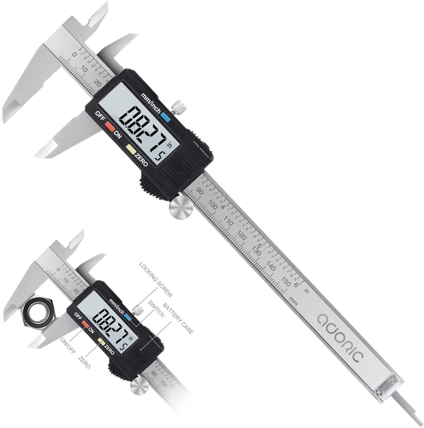 LCD Electronic Caliper Vernier Adoric 0-6" Micrometer Gauge Meter Ruler Kit 