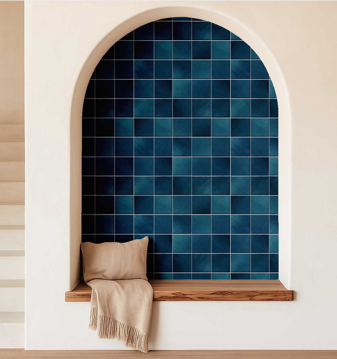 S4Sassy Mosaic Tile Pattern Wallpaper - Teal Wall Covering, 25" X 120" Self-Adhesive Plain Vinyl Wall Paper, Walls Wrap, Stylish Wallpaper For Bedroom, Closet, Office, Makeup Room