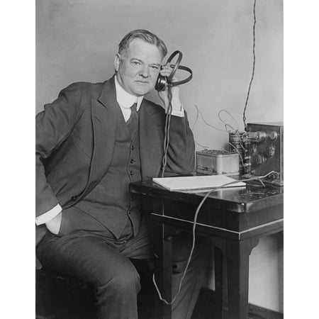 Sec Of Commerce Herbert Hoover Listening To Radio With Headphones