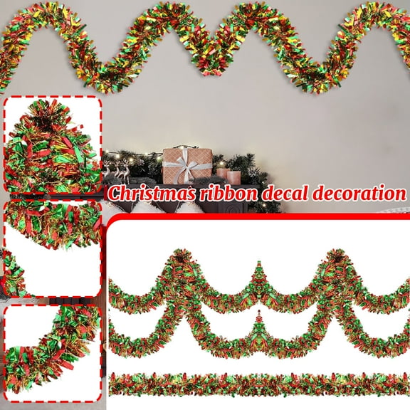 6.5ft 3pc Christmas Tinsel Garland Decorations Xmas Tree Glitter Metallic Twist Garland with Snowflake Hanging Decor