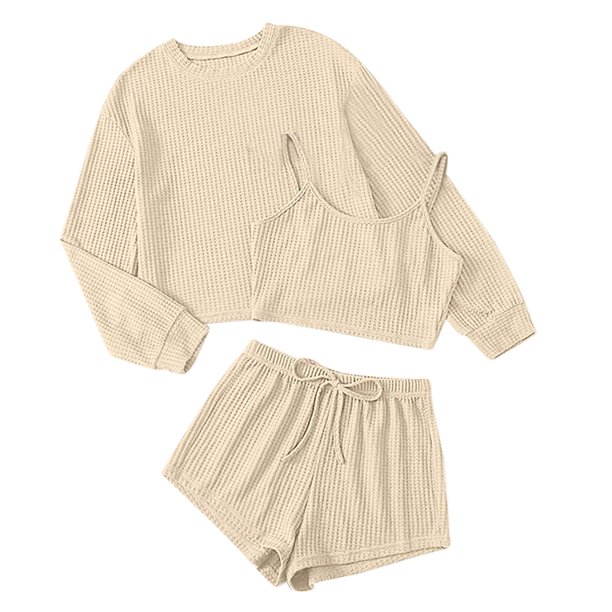 Pijama mujer Gibobby Conjunto de pantalones cortos sueltos de manga larga con cuello redondo Blanco L