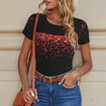 thumbnail image 6 of KLL Women 's Crew Neck Bodysuit Jumpsuits Red Glitter1 Print Short onesies Stretch T Shirts, 6 of 7