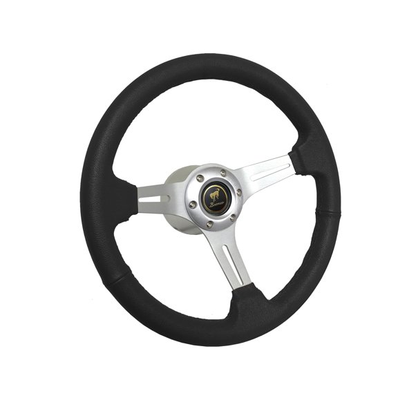 1978-1991 Ford Bronco; VSW 6 Bolt Black Leather Wrapped Steering Wheel Brushed Aluminum Kit