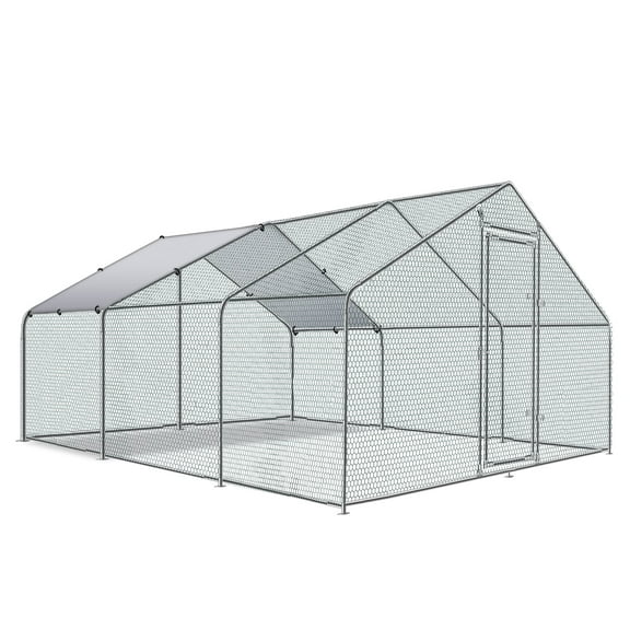 Tolead Large Metal Chicken Coop Upgrade with Tri-Supporting Wire Mesh, Water-Resident & Anti-UV Cover, Silver