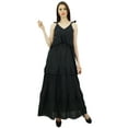 thumbnail image 4 of Bimba Sexy Summer Spaghetti Strap Sundress V-Neck Casual Ruffle Long Maxi Beach Dress, 4 of 9