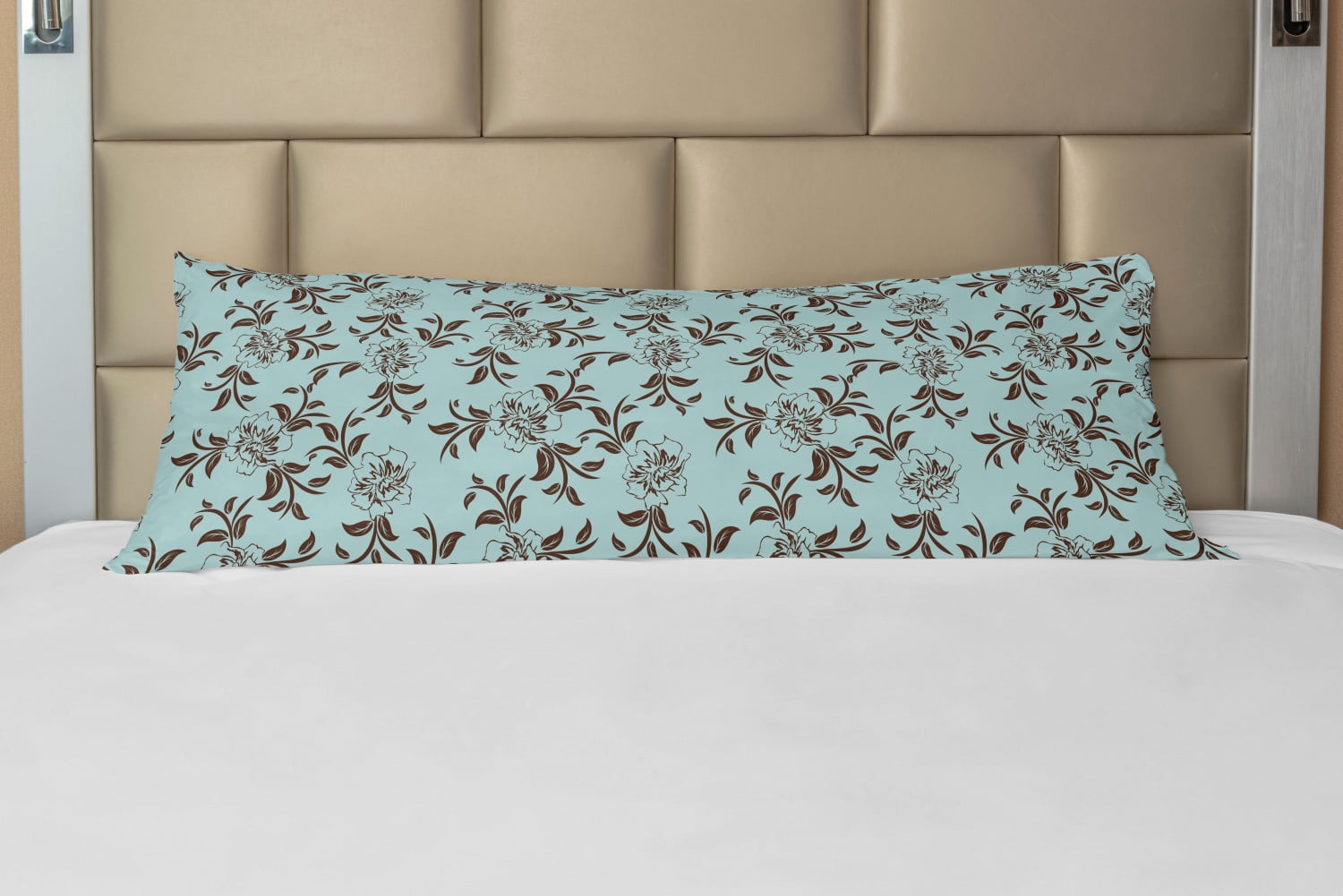 Floral Body Pillow Case Cover with Zipper, Curly Branches of Flowers