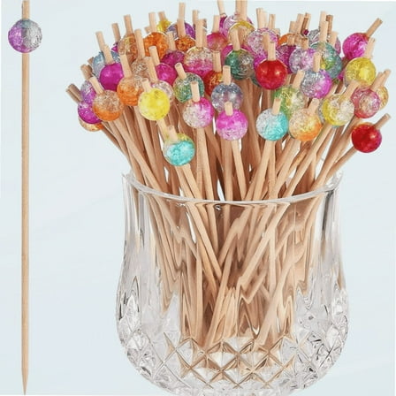 100-Pack Cocktail Picks, Colorful Pearl Fancy Toothpicks for Appetizers, Wooden Food Picks Skewers for Food, Drinks, Fruits Party, Charcuterie Accessories - 4.72 inch