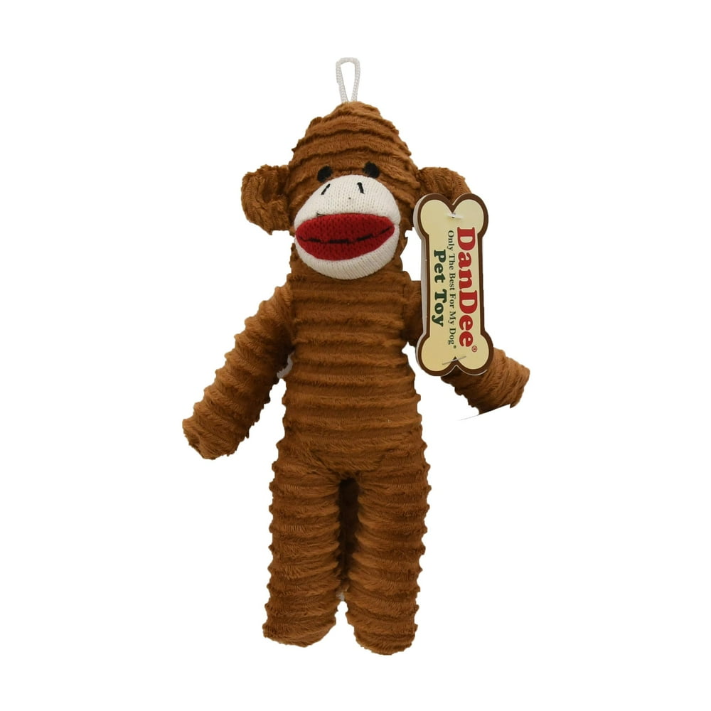 Dan Dee 9.75" Plush Corduroy Squeaky Sock Monkey Pet Toy, Brown