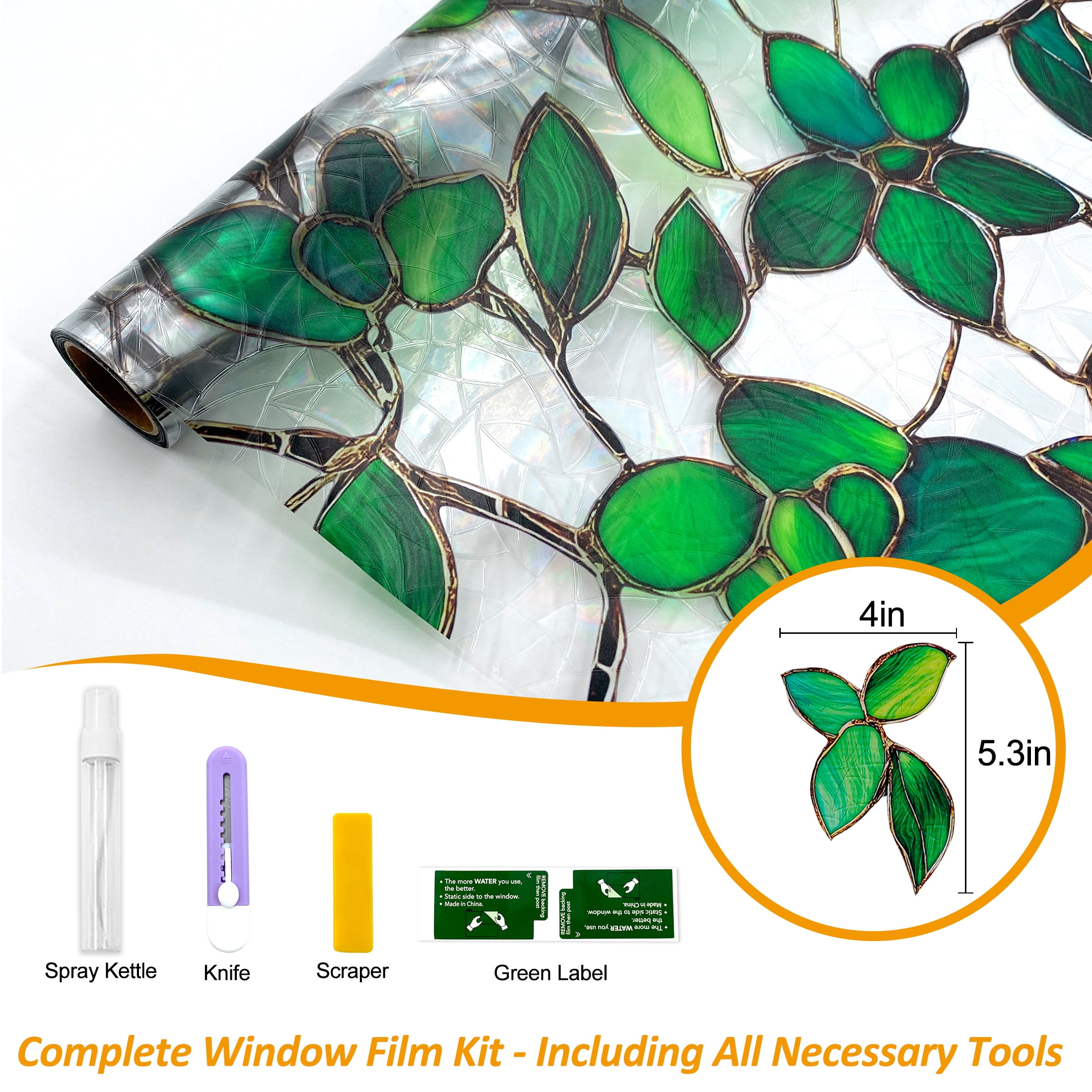 Countewol Window Privacy Film with Installation Tools Home Decorative Colored Glass Window Stickers Reusable electrostatic Rainbow Stickers