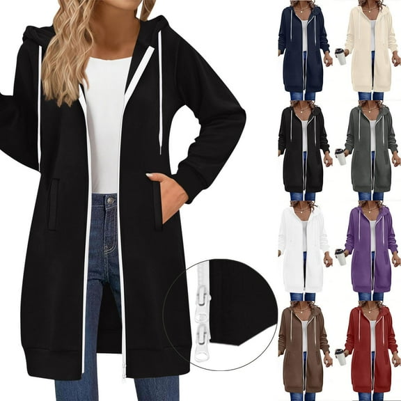 Womens Oversized Sweatshirts Fall Fashion Hoodies Loose Solid Color Pocket Long Sleeved Double Zipper Shirts Clothes Outfits Black XL