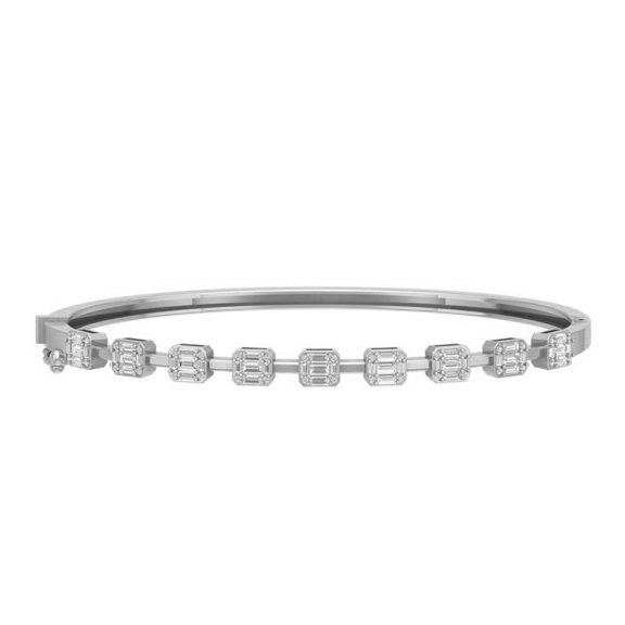 ARAIYA JEWELRY Sterling Silver Round and Baguette Diamond Bangle Bracelet (1 Cttw, I-J/ I2-I3), 7"