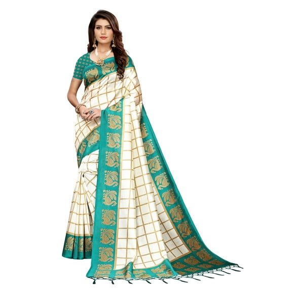 Multi color Mysore Silk saree/sari with running blouse For Women/Girls
