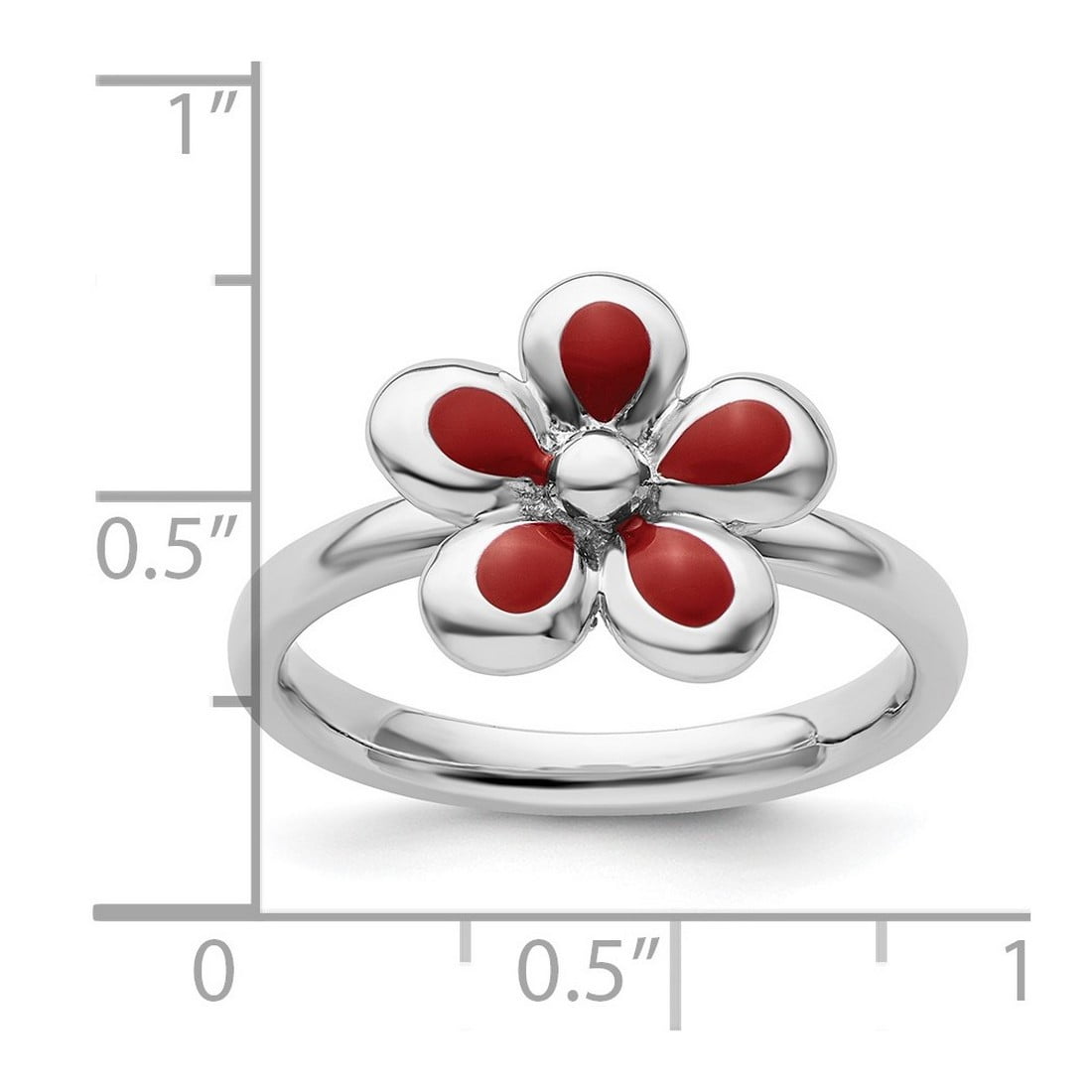 925 Sterling Silver Stackable Polished Red Enameled Flower Ring Size 6 Stackable Ring for Women