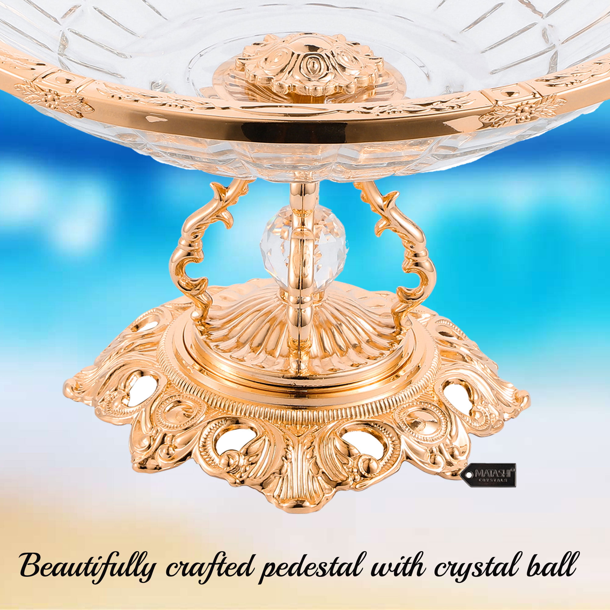 Matashi Home Decorative Dining Tabletop Showpiece Crystal Candy Centerpiece  Decorative Bowl Plate Dish, Round Serving Platter with Rose Gold Plated 