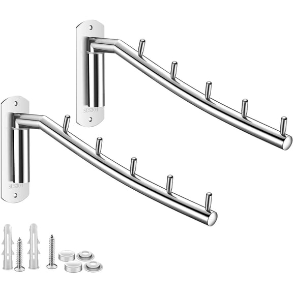 Stylish Stainless Steel Foldable Swing Arm Wall Mounted Closet Storage Organizer For Space Saving Heavy Duty Use