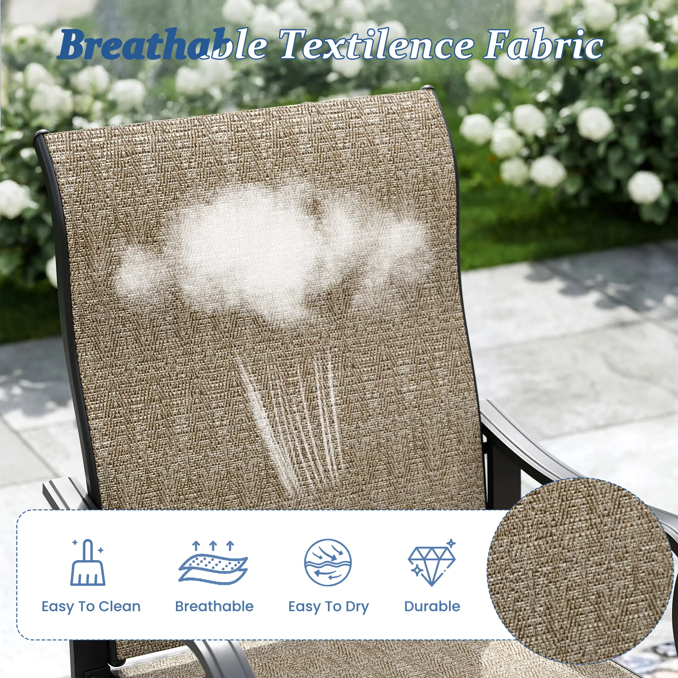 Techmilly Patio Chairs Set of 2, Outdoor Dining Chairs High Back with All Weather Breathable Textilene, Metal Frame for Lawn Garden Backyard Deck, Brown