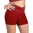 thumbnail image 3 of Zaldita Kids Girls Shiny Rhinestones Gymnastics Dance Shorts Vfront Stretch Figure Skating Training Bottoms Burgundy 16, 3 of 5