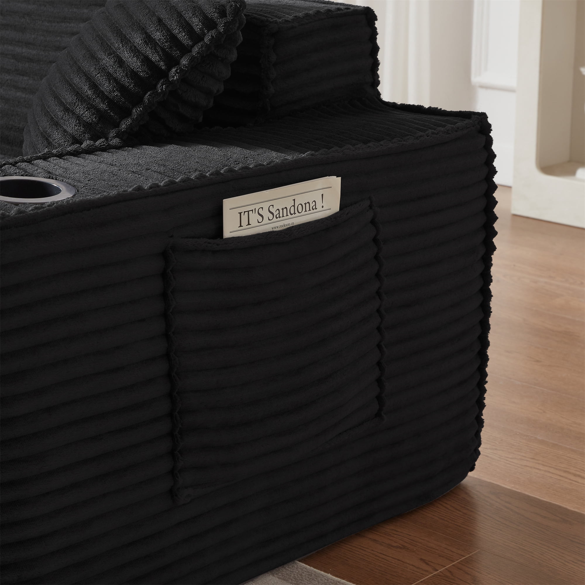 Aukfa 3 Piece Sofa Set - 61" Deep Seat Boneless Couch Loveseat w/ 2 Cup Holders&Side Pockets, Black