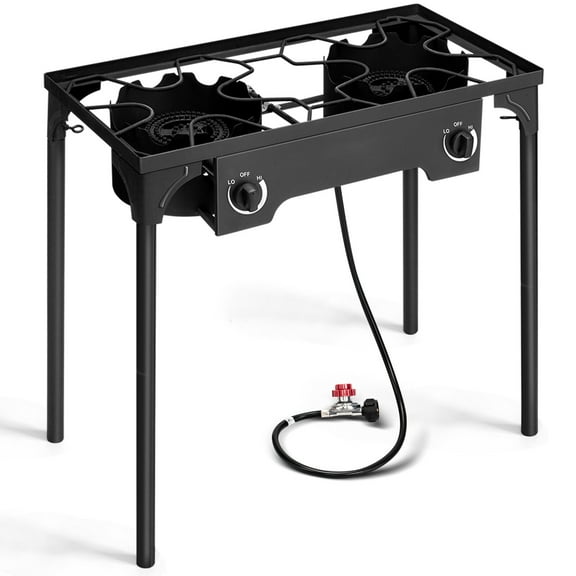 SRJUYK 150,000 BTU Outdoor Propane Double Burner Stove – Portable Cooker BBQ Grill with Adjustable Flame for Camping, Tailgating, Fishing, and More