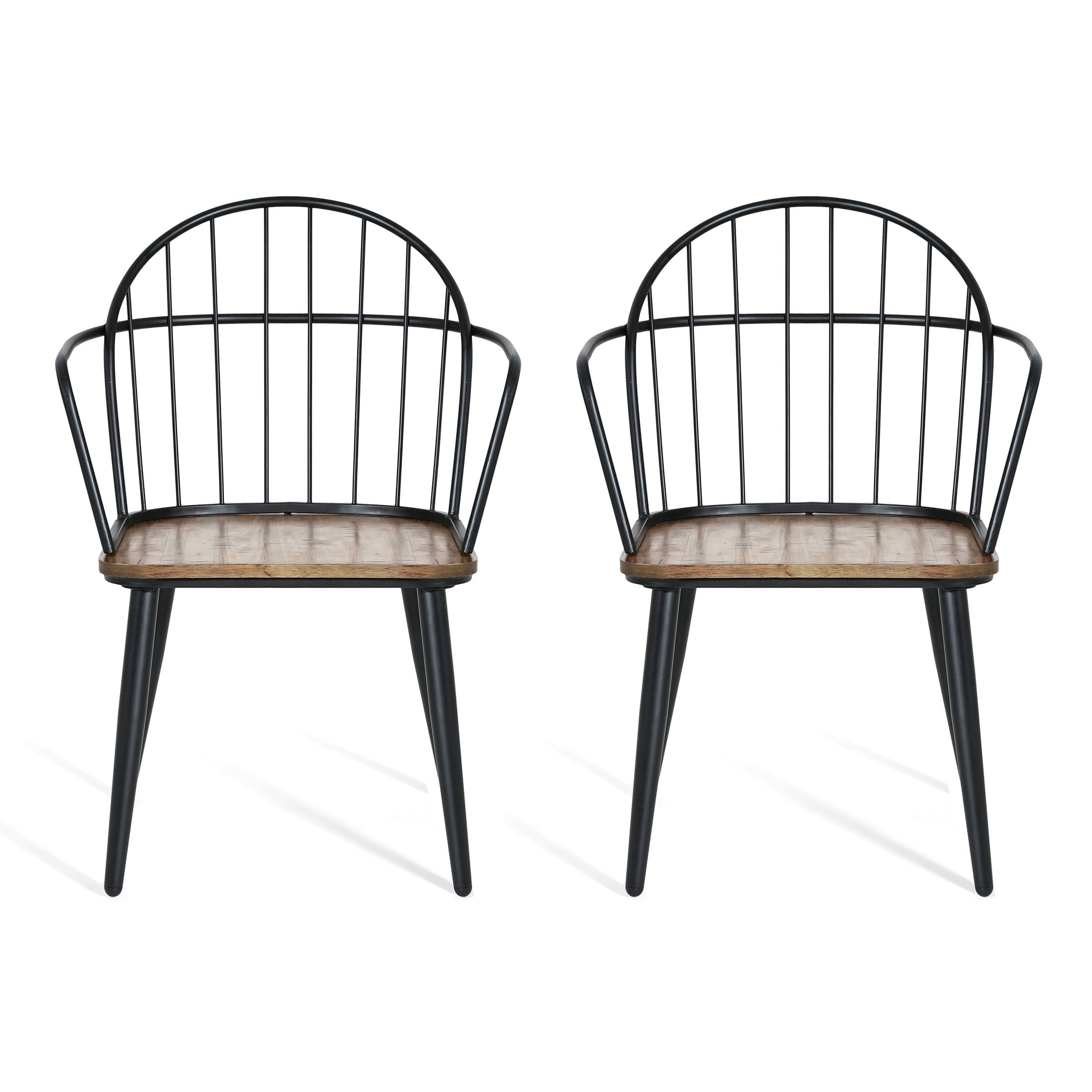 Industrial Dining Chairs with Arched Back, Wooden Seat, Matte Black Iron Base, Set of 6